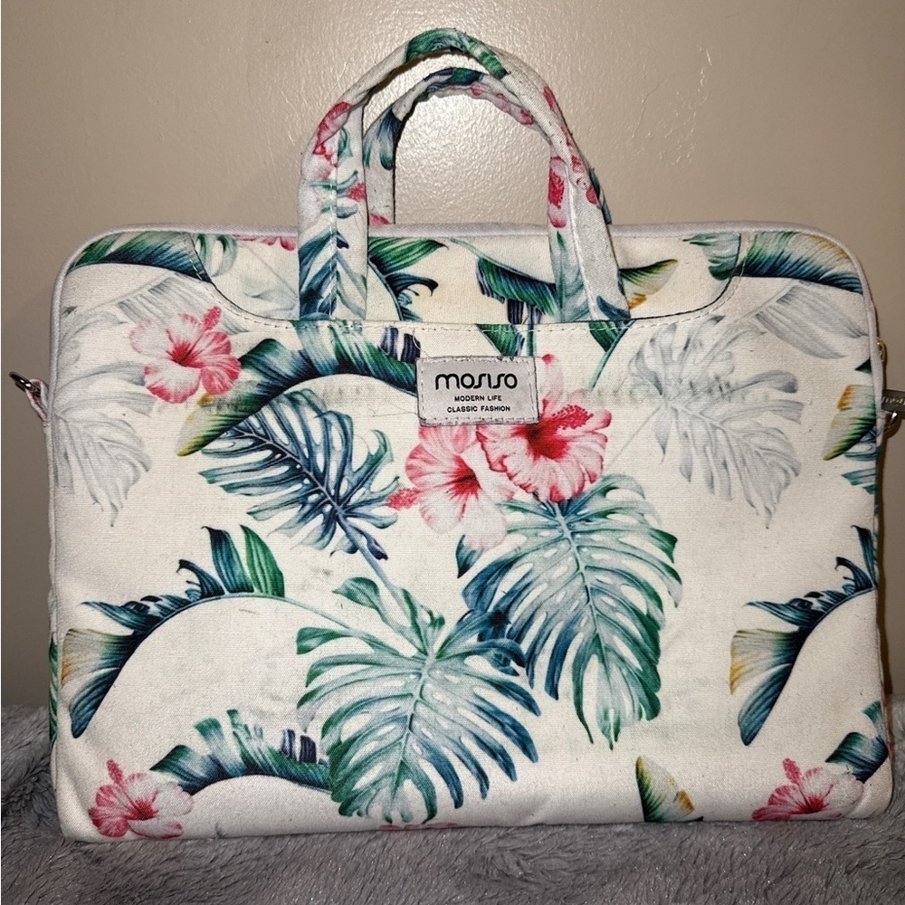 💰Mosiso 13” Padded Laptop Bag Floral Design 3 Utility Pockets microfiber